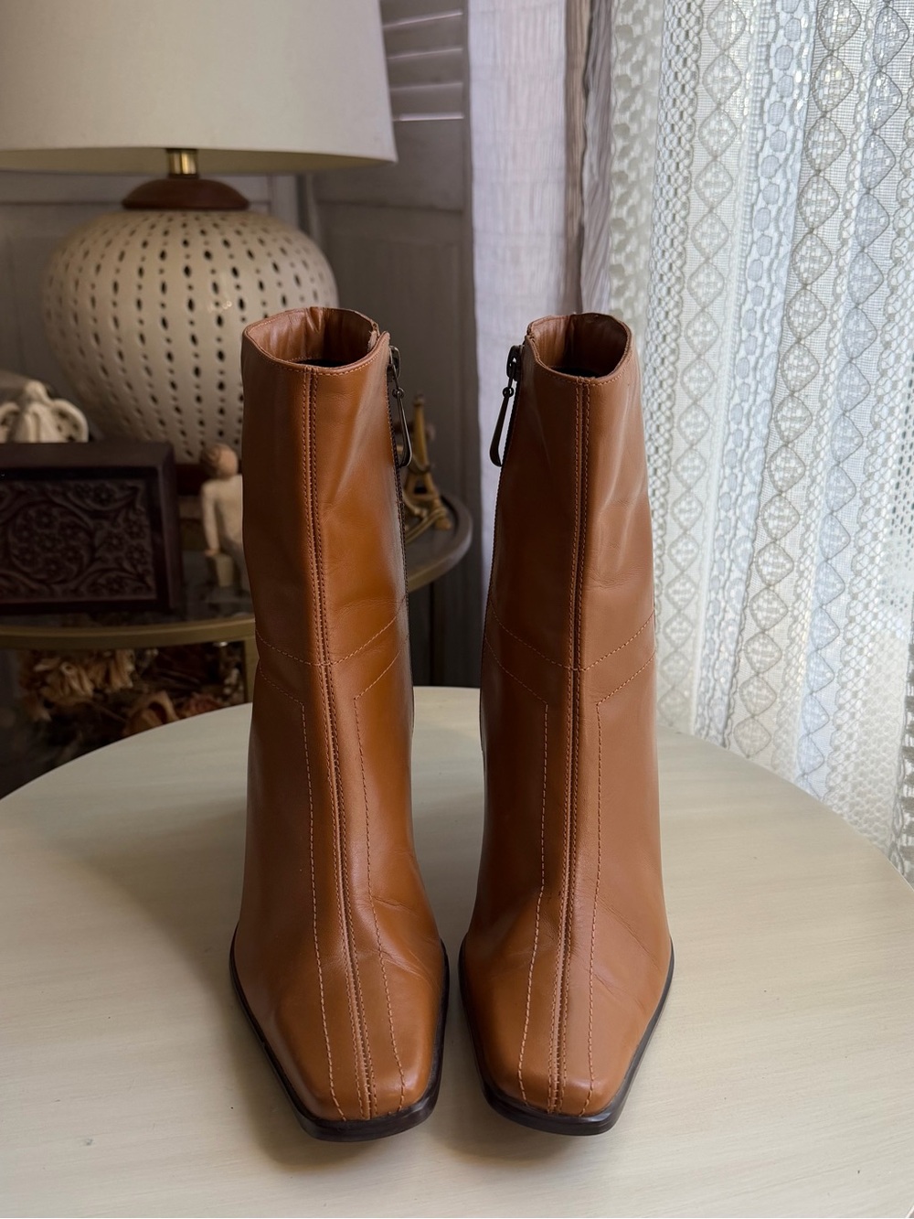 Andrew Stevens Cognac Leather Ankle Booties